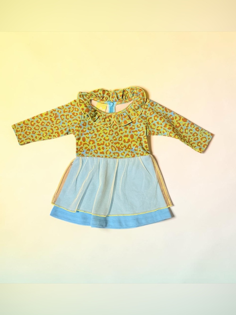 Bright Green & Blue Baby Romper with Brown Pattern